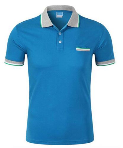 天藍色翻領(lǐng)帶口袋T恤衫定制款式圖片