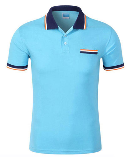 淺藍色翻領(lǐng)帶口袋T恤衫定制款式圖片