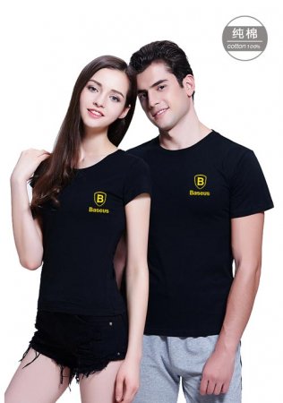 黑色純棉圓領T恤衫定制_文化廣告衫訂做LOGO