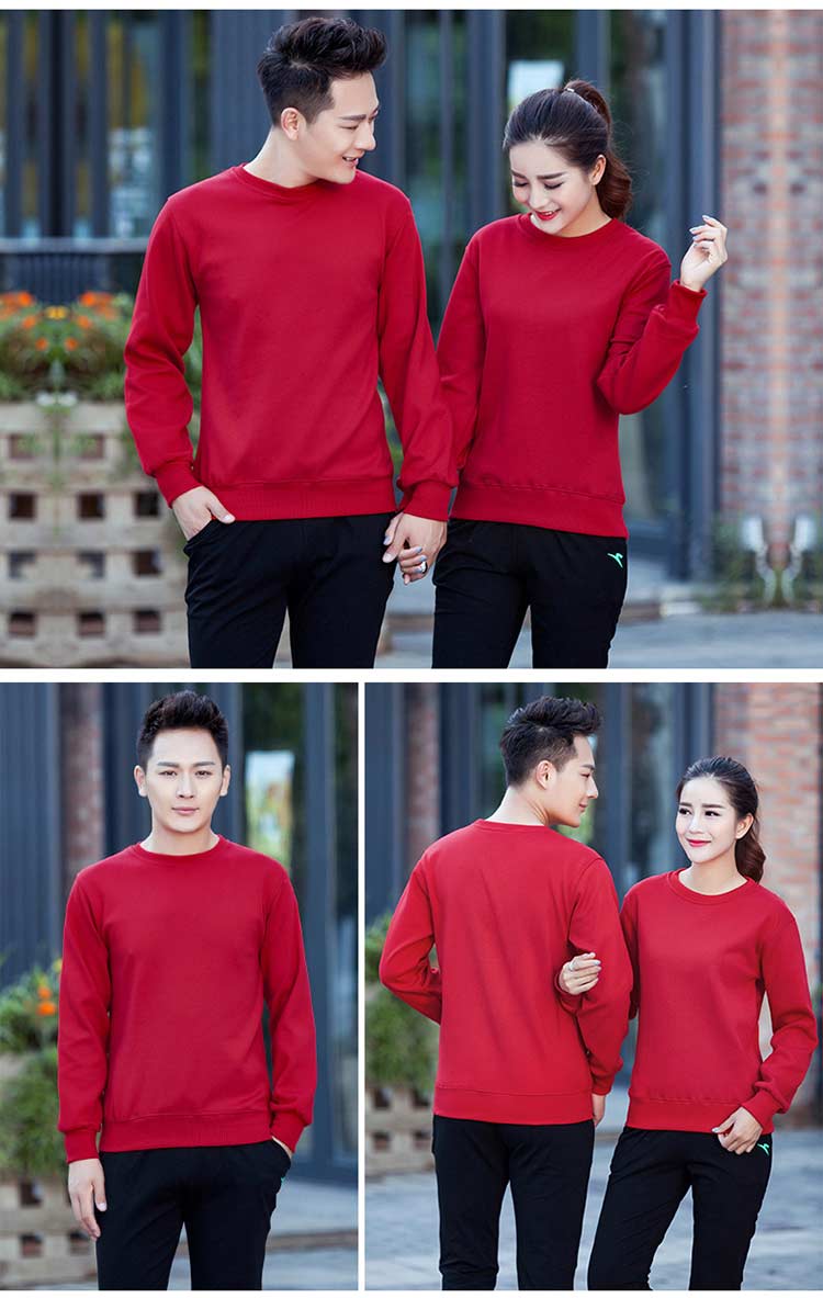 紅色薄款圓領衛衣定做模特展示